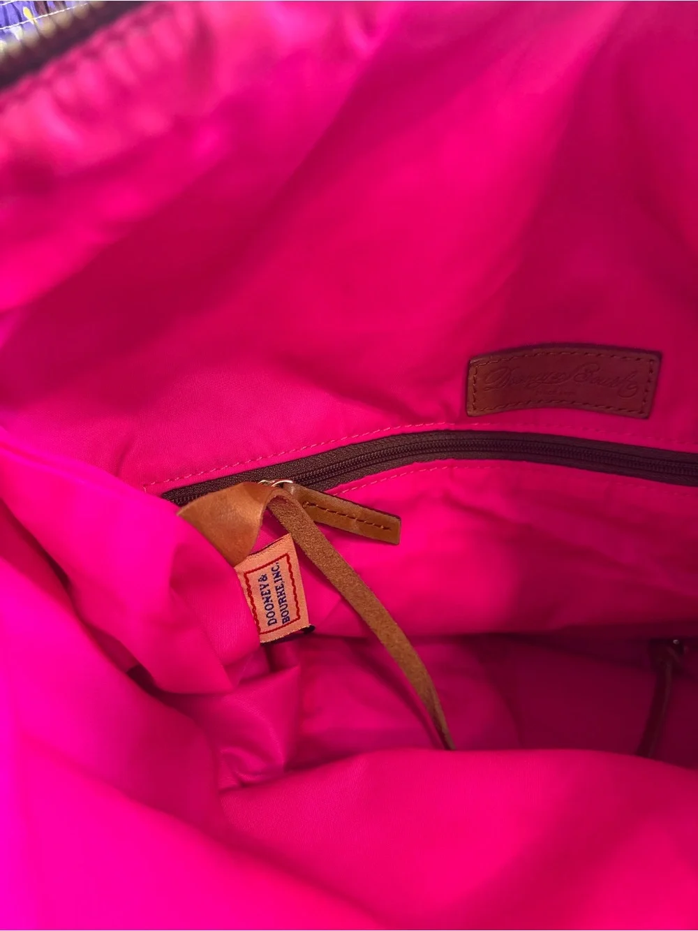 Dooney & Bourke Hot Pink Nylon Bag with Brown Leather Trim